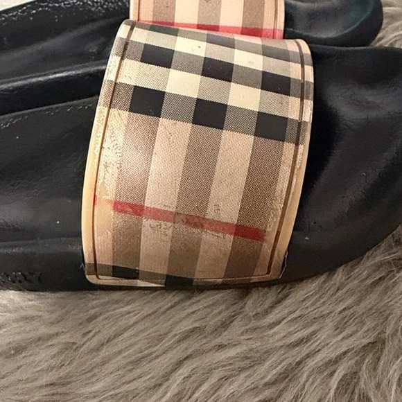 Burberry Black and Beige Check Slides - Picture 3 of 5